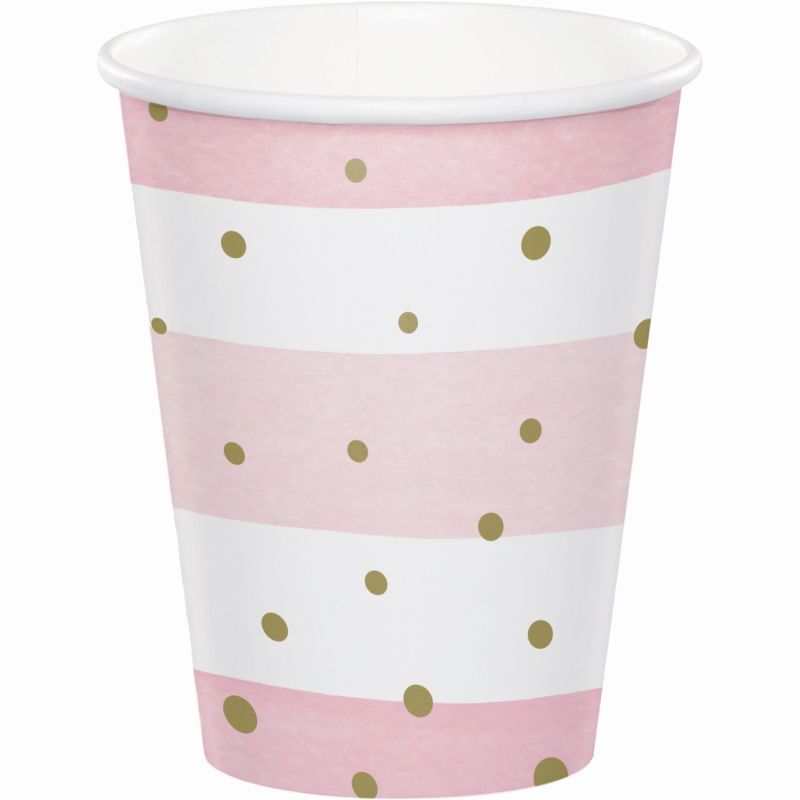 Pink and Gold Paper Cups Pack of 8 | Party Save Smile