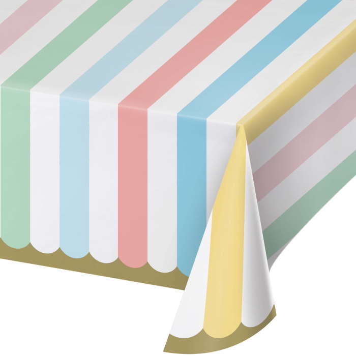 Pastel Paper Tablecloth Striped: Tablecover 137 x 259cm | Party Save Smile