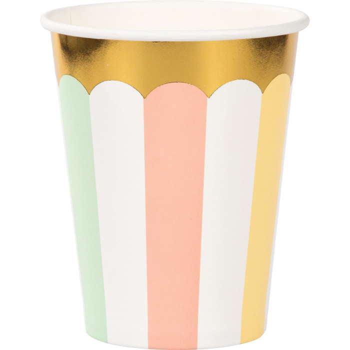 Pastel Paper Cups Striped Pack of 8 | Party Save Smile