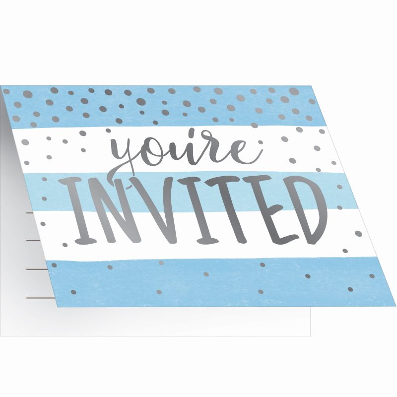Blue and Silver Baby Shower Invitations Pack of 8 | Party Save Smile