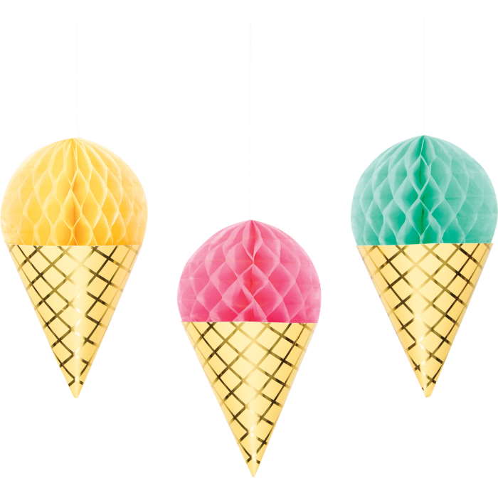 Ice Cream Honeycomb Decorations Pack of 3 | Party Save Smile