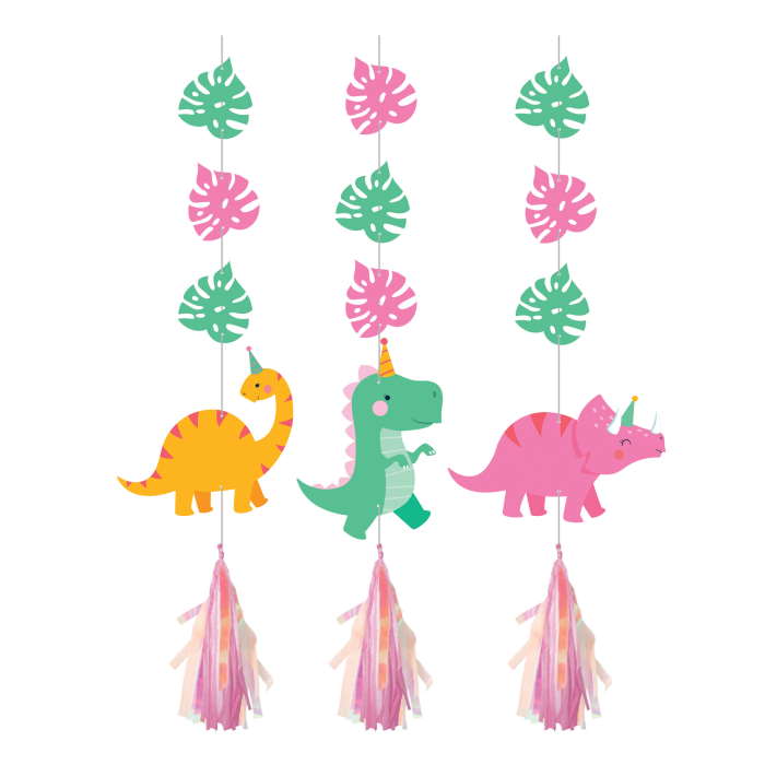 Pink Dinosaur Hanging Decorations Pack of 3 | Party Save Smile