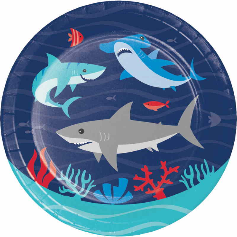 Small Shark Paper Plates Pack of 8 | Party Save Smile