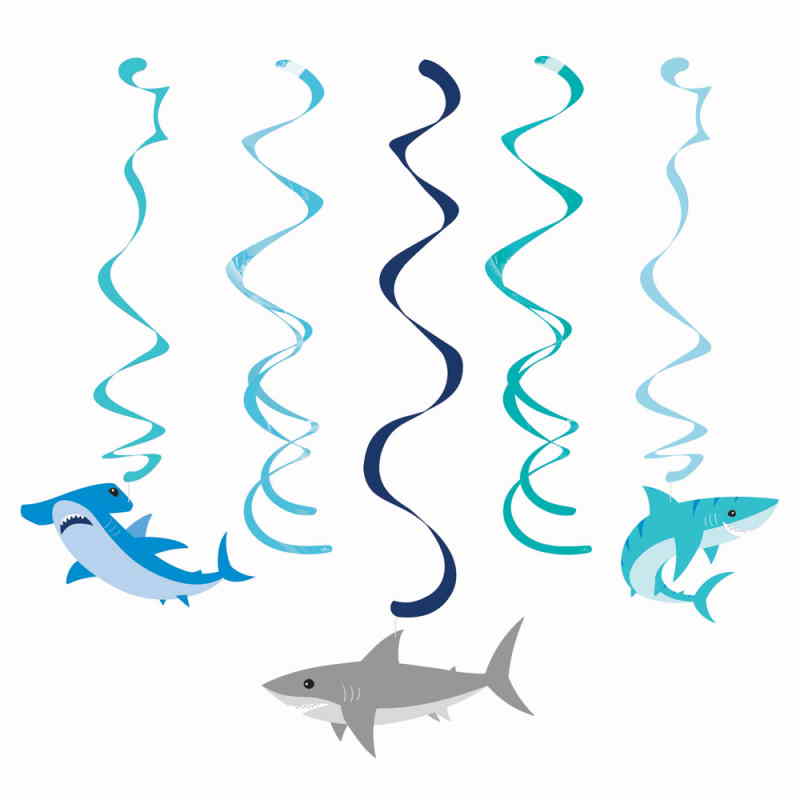 Hanging Shark Decor Swirls Pack of 5 | Party Save Smile
