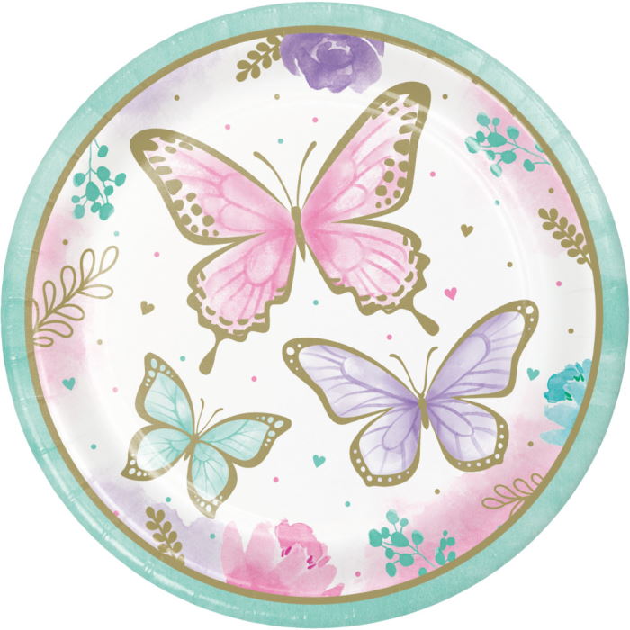 Butterfly Shimmer Party Plates 23cm Pack of 8 | Party Save Smile