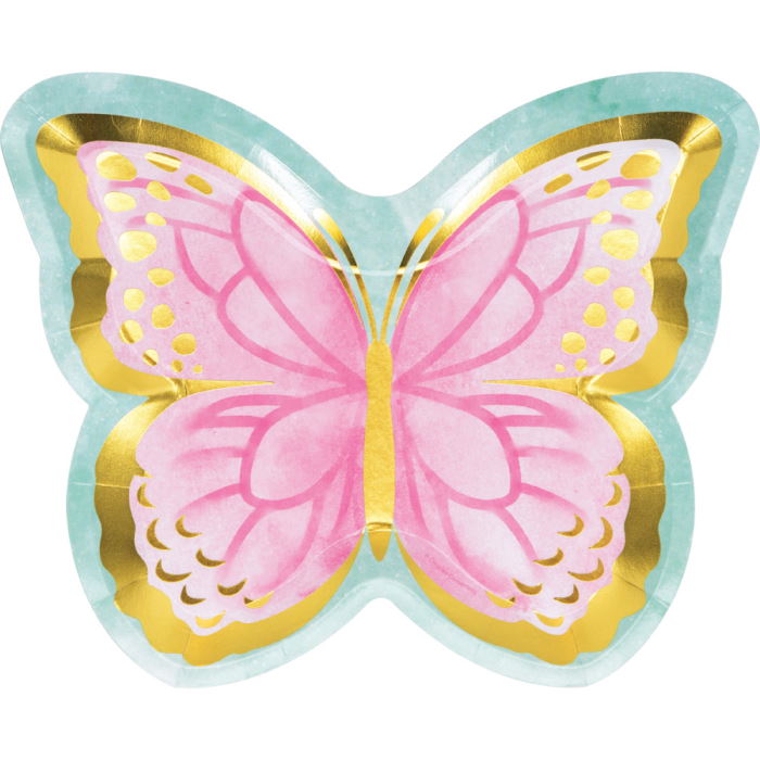 Butterfly Shimmer Party Shaped Plates Pack of 8 | Party Save Smile