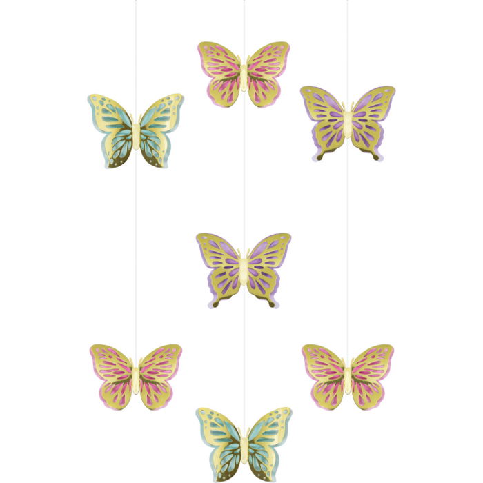 Butterfly Shimmer Party Hanging Cutouts Decorations 3 Pack | Party Save Smile