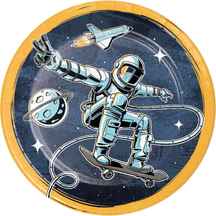 Space Skateboard Party Plates Pack of 8 | Party Save Smile