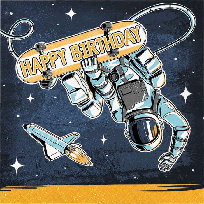 Space Skateboard Happy Birthday Napkins Pack of 16 | Party Save Smile