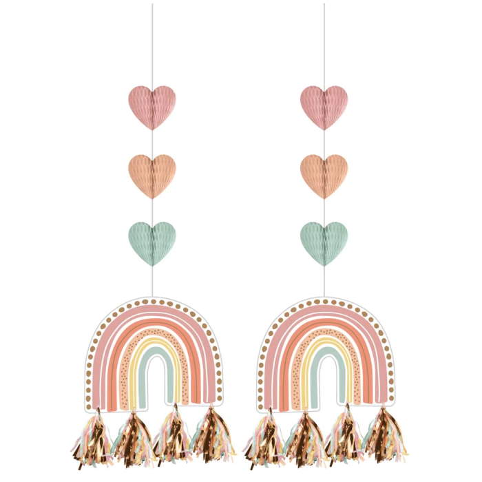 Rainbow Boho Wall Hanging Decorations Pack of 2 | Party Save Smile