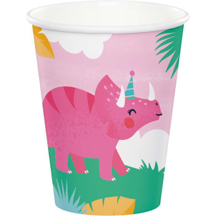Pink Dinosaur Party Cups Pack of 8 | Party Save Smile