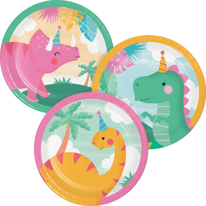 Pink Dinosaur Cake Plates Pack of 8 | Party Save Smile