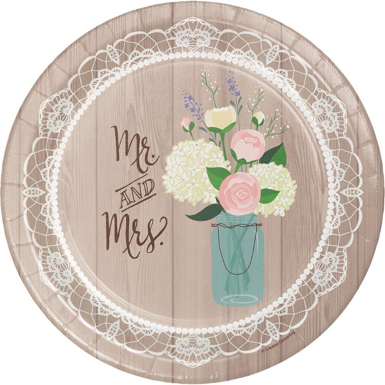 Rustic Mr and Mrs Wedding Party Plates Pack of 8 | Party Save Smile