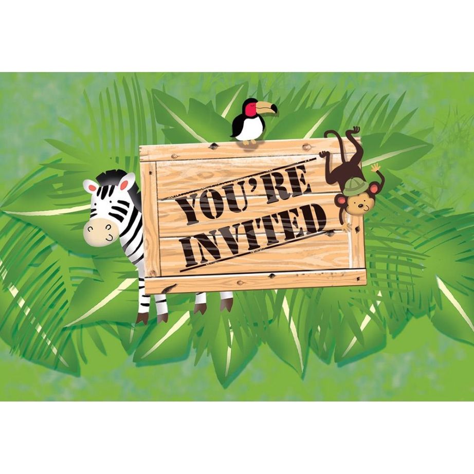 Jungle Party Invitations Pack of 8 Invites with Envelopes | Party Save Smile