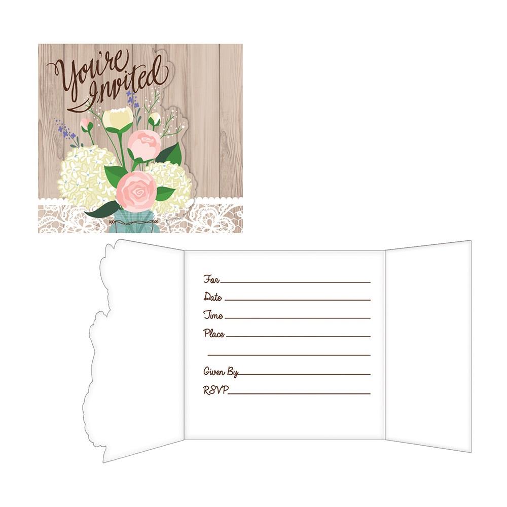 Floral Rustic Wedding Invitations Pack of 8 | Party Save Smile