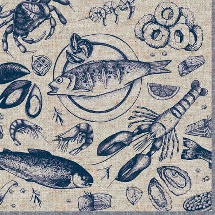Seafood Fish Napkins Paper 3 ply Pack of 20 Serviettes | Party Save Smile