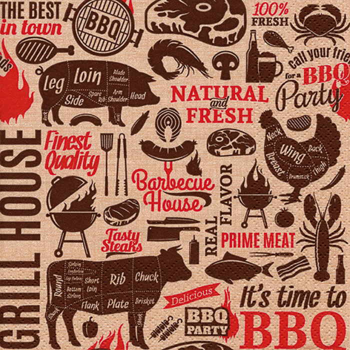 BBQ Grill Napkins Serviettes Paper 3 ply Pack of 20 | Party Save Smile