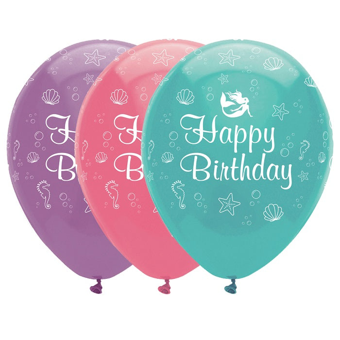 Mermaid Happy Birthday Latex Balloons 12 Inches