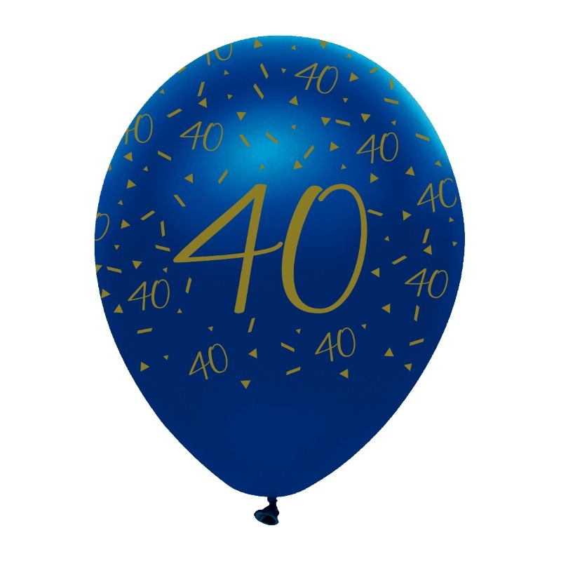Blue Gold 40th Birthday Latex Balloons Pack of 6 | Party Save Smile