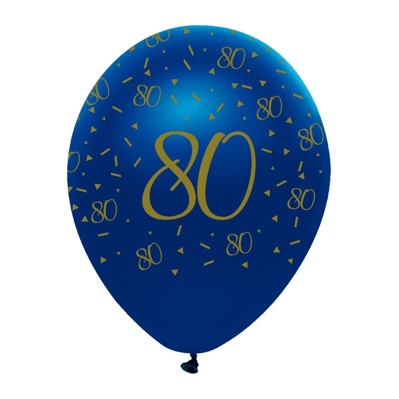 Geometric Blue 80th Birthday Latex Balloons Pack of 6 | Party Save Smile