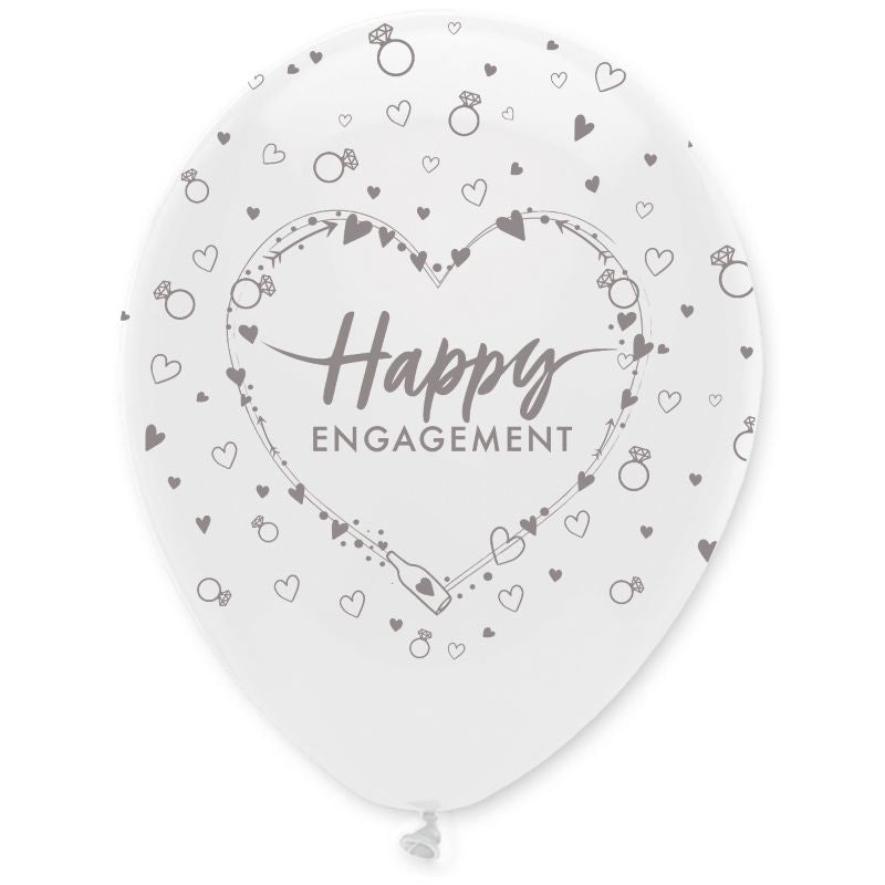 Engagement Latex Balloons - Silver Hearts Pack of 6 | Party Save Smile