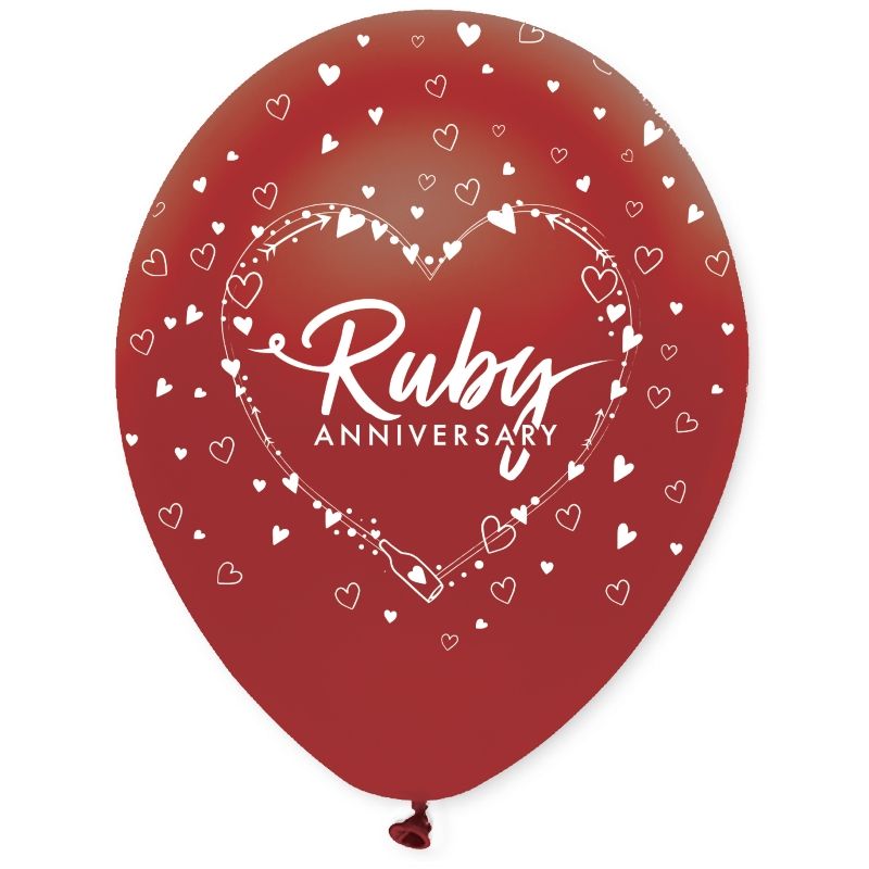 Heart Ruby Wedding Anniversary Latex Balloons Pack of 6 | Party Save Smile