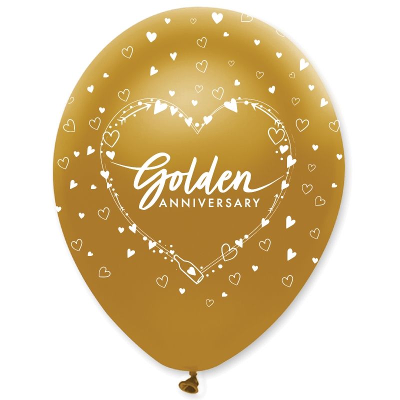 Gold Heart 50th Anniversary Latex Balloons Pack of 6 | Party Save Smile