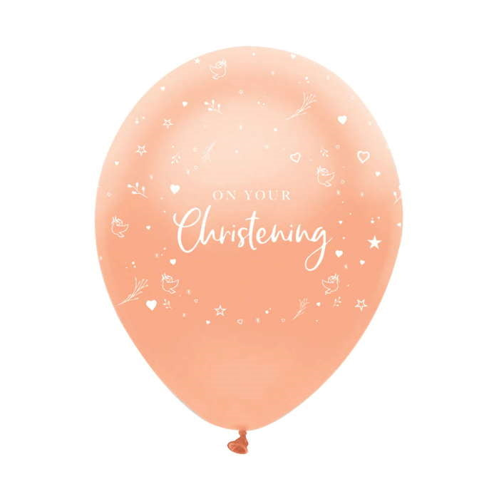 Rose Gold On Your Christening Latex Balloons Pack of 6 | Party Save Smile