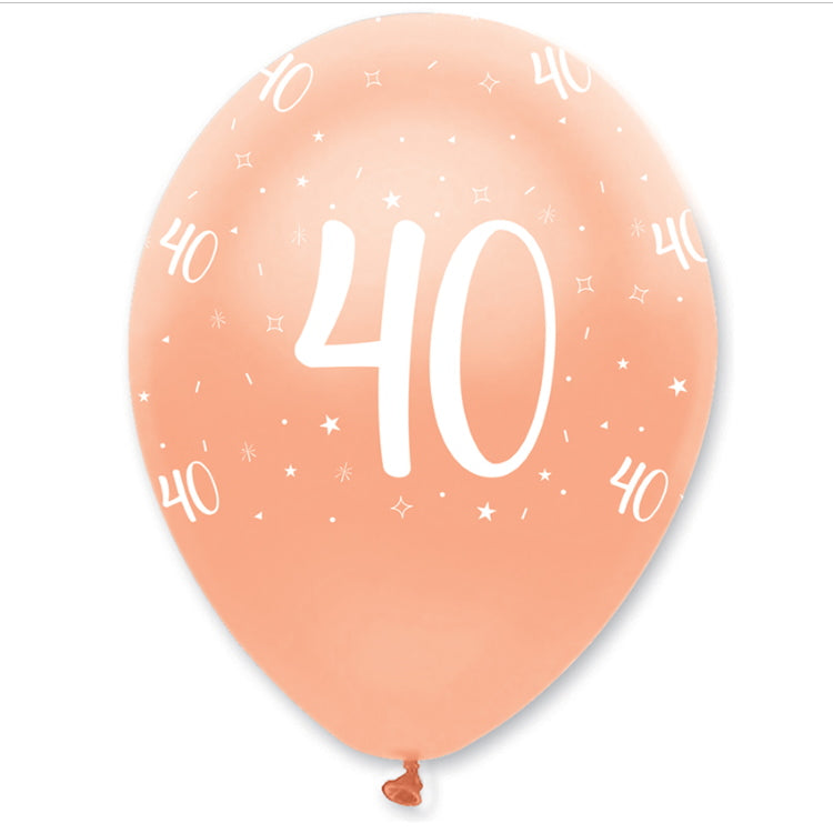 Rose Gold 40th Balloons - Pearlescent Latex Pack of 6 | Party Save Smile