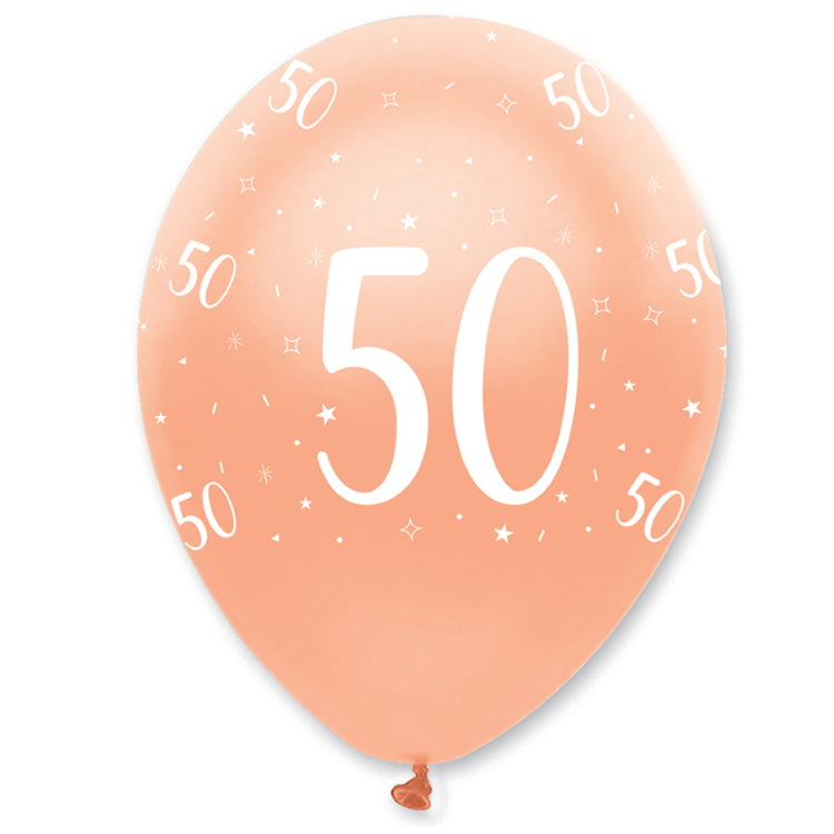 Rose Gold 50th Birthday Latex Balloons Pack of 6 | Party Save Smile