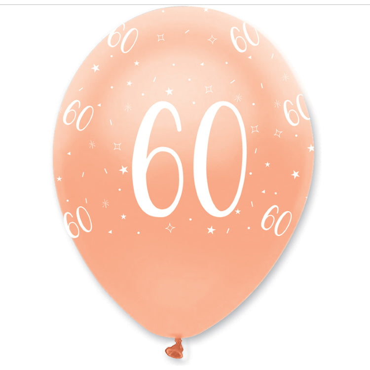Rose Gold 60th Birthday Latex Balloons Pack of 6 | Party Save Smile