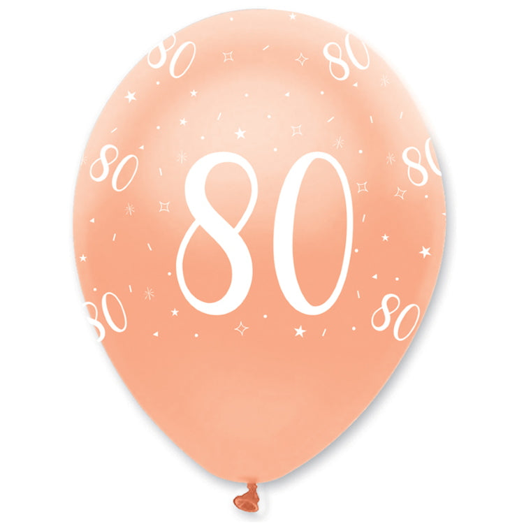 80th Birthday Balloons Latex - Pearl Rose Gold Pack of 6 | Party Save Smile