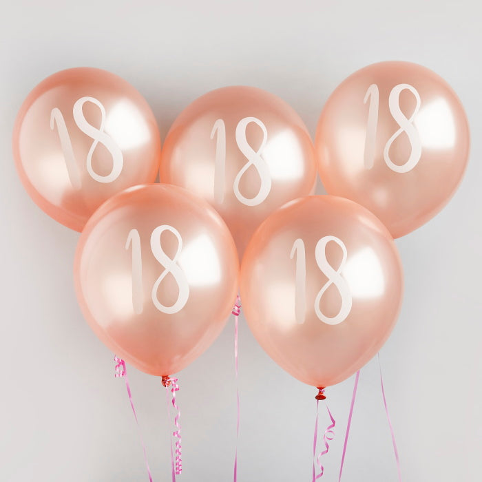 Rose Gold 18th Birthday Latex Balloons Pack of 5 | Party Save Smile