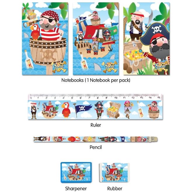 Boys Pirate 5pc Stationery Set Party Bag Filler | Party Save Smile
