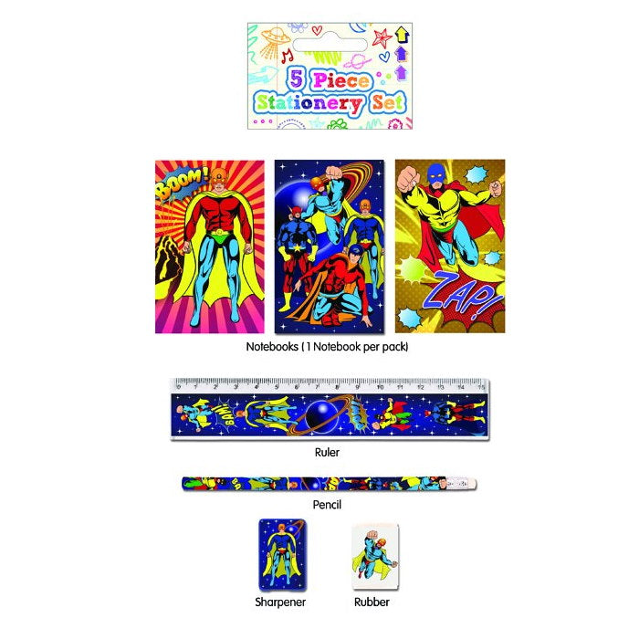 Superhero 5pc Stationery Set Party Bag Favour Fillers