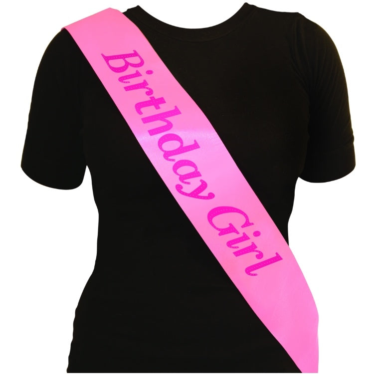 Pink Birthday Girl Sash Accessory | Party Save Smile