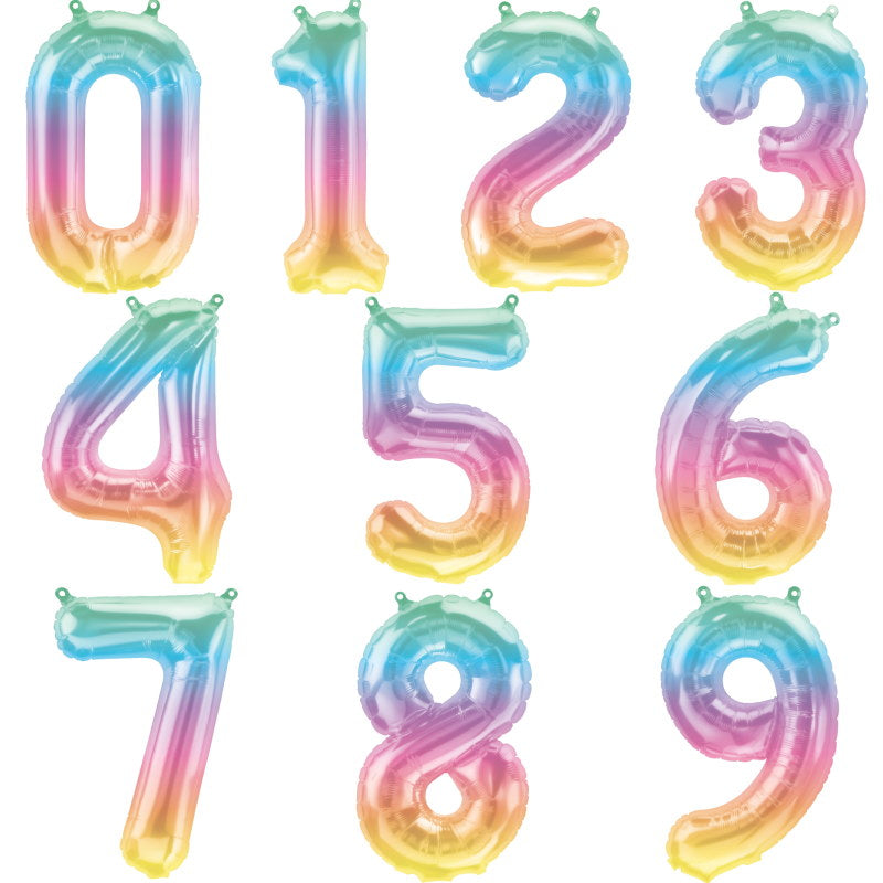 Colourful Ombre Number Balloons 0-9 Air Fill 16 inch | Party Save Smile