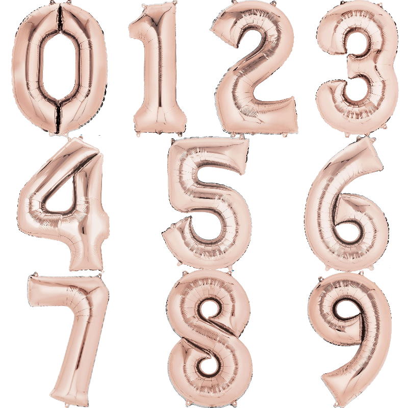 Rose Gold Number Balloons - 16 inch Air Fill | Party Save Smile