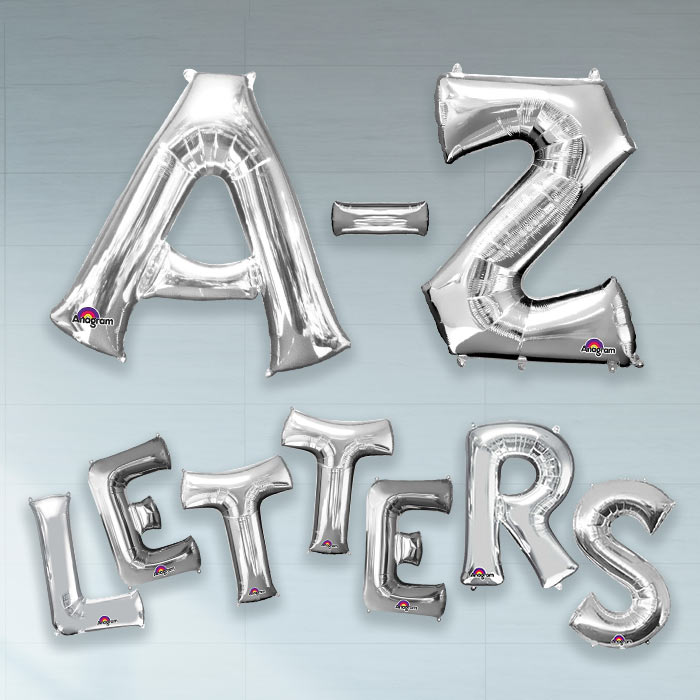 Large Silver Helium Letter Balloons A-Z 34 Inches | Party Save Smile