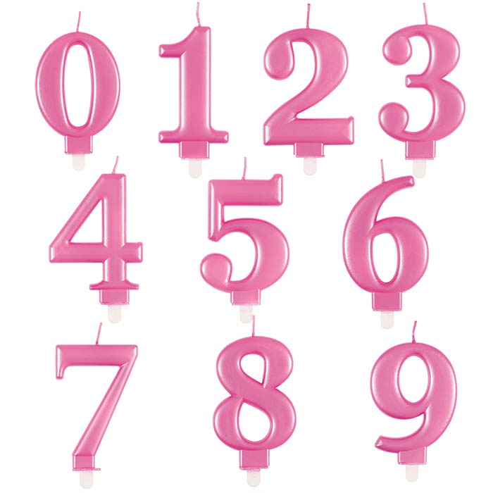 Metallic Pink Number Birthday Cake Candles 0-9 | Party Save Smile