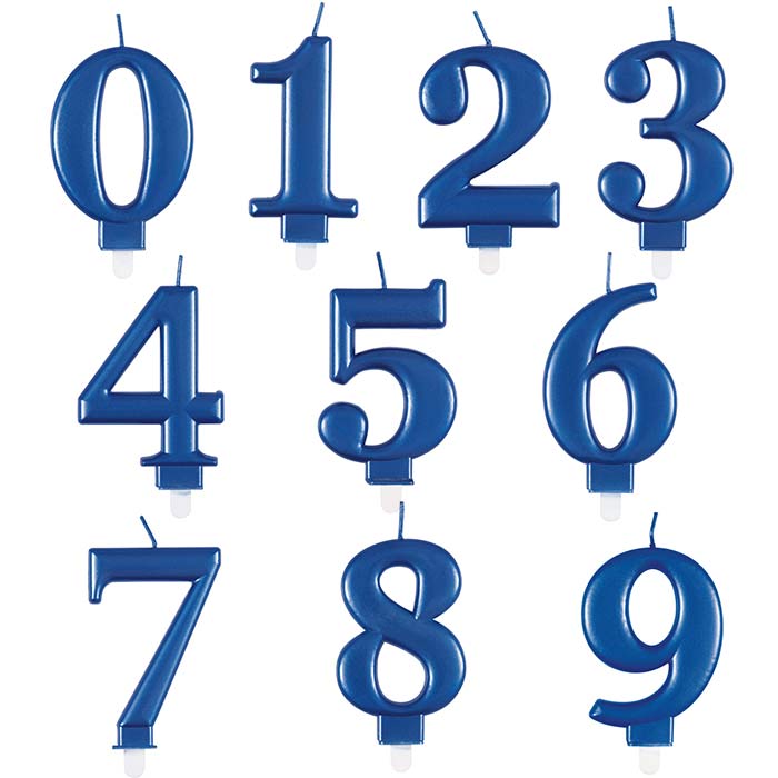 Metallic Blue Number Candles 0-9: Birthday Cake Candles | Party Save Smile