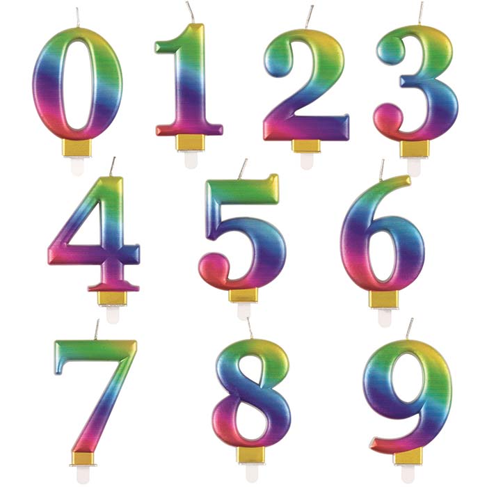 Rainbow Metallic Cake Candle Number 0-9 | Party Save Smile