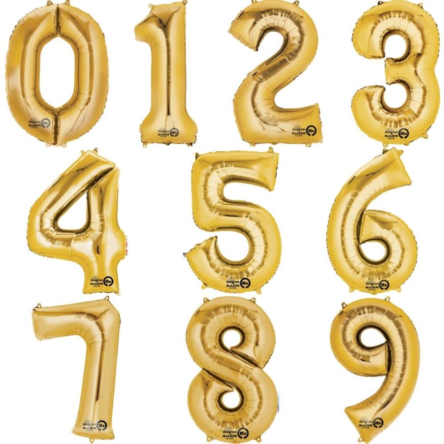 Gold Number Foil Balloons 0-9 Anagram 34 inches | Party Save Smile