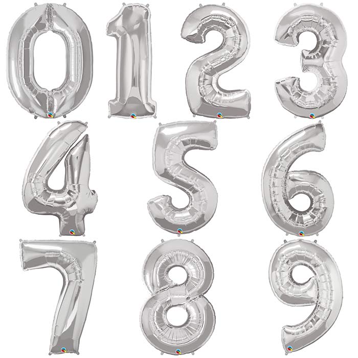 Silver Number Balloons - Qualatex 34 inch | Party Save Smile
