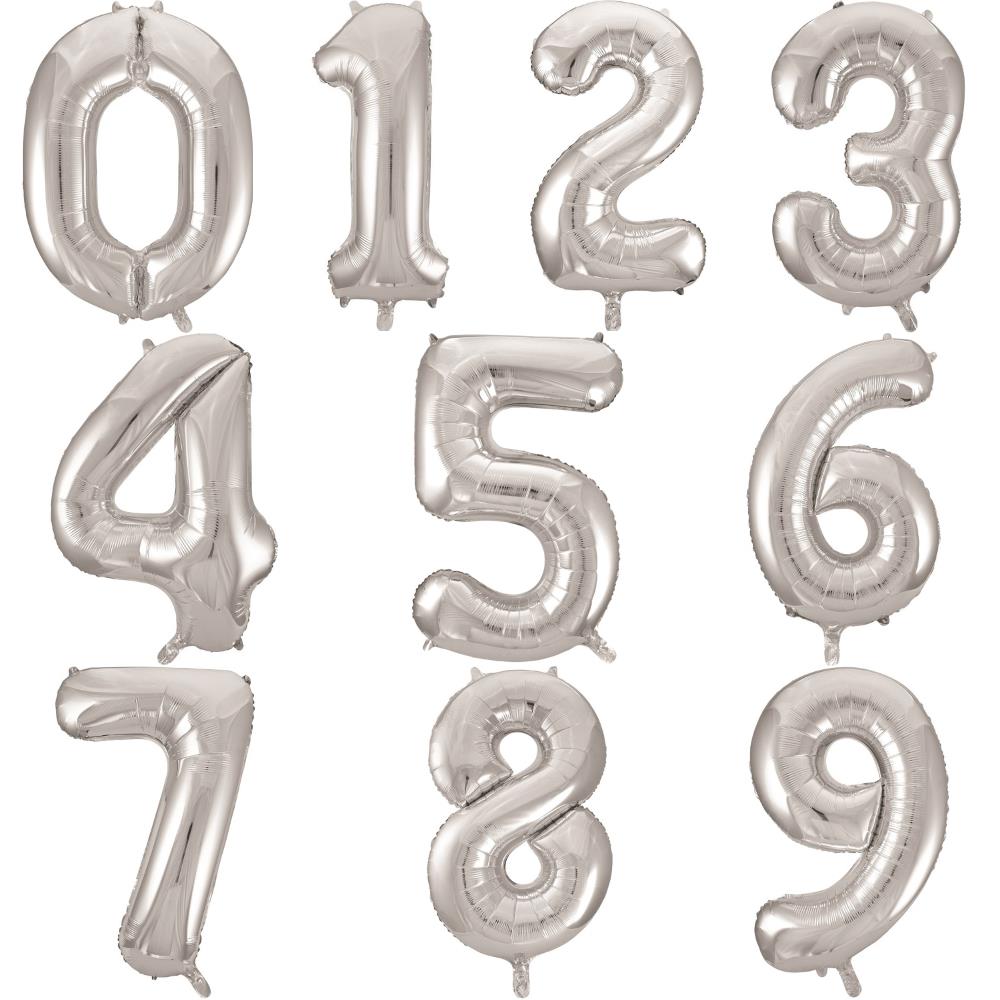 Large Silver Number Balloons 0-9: Foil 34 Inches | Party Save Smile