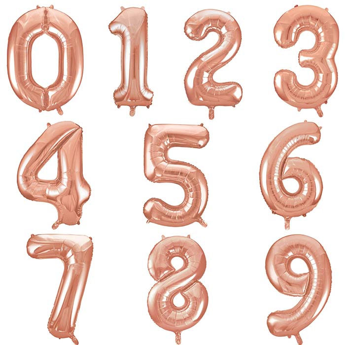 Rose Gold Number Balloons 0-9 - Unique 34 inch | Party Save Smile