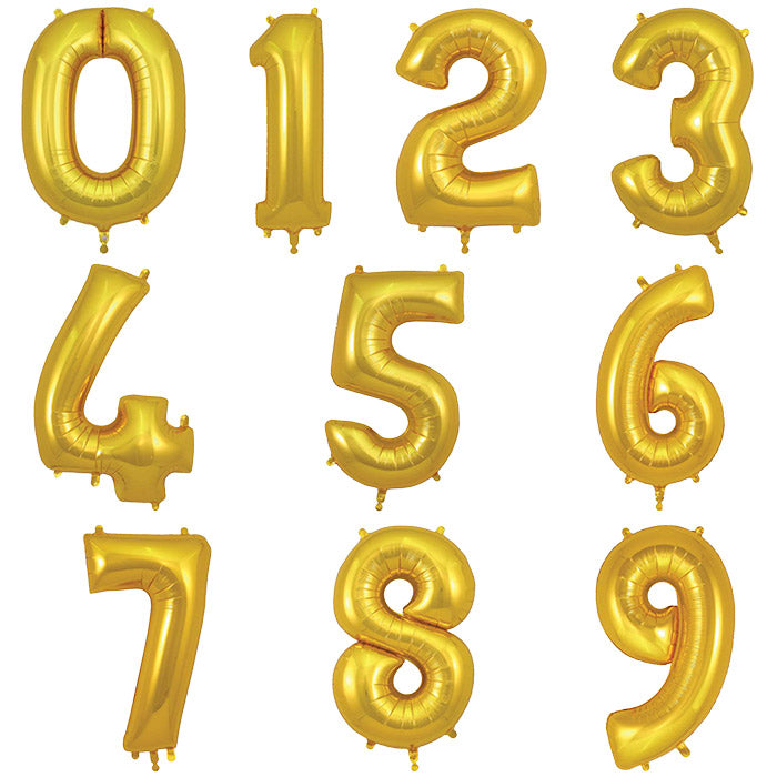 Gold Number Balloons 0-9 Foil 34 inches | Party Save Smile