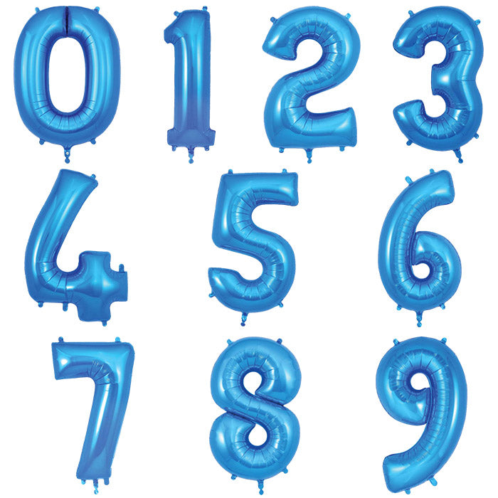 Blue Number Balloons 0-9 Foil 34 inches | Party Save Smile