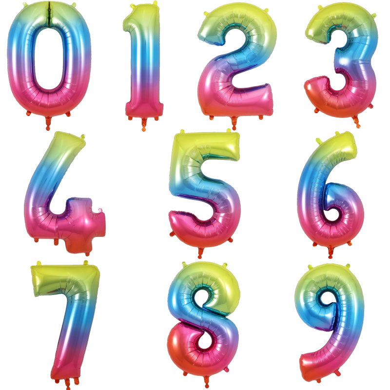Rainbow Number Balloons 0-9 Foil 34 inch | Party Save Smile