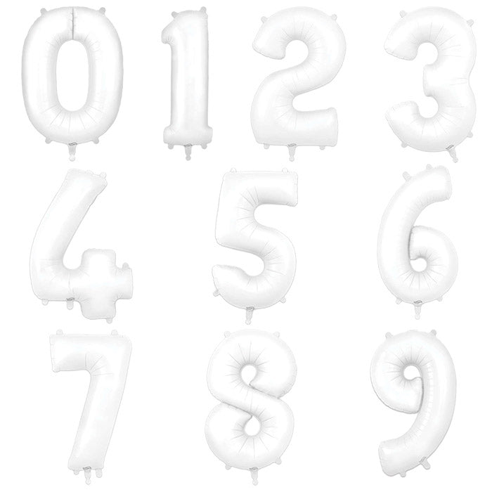 Matte White Number Foil Balloons 0-9 34 Inches | Party Save Smile